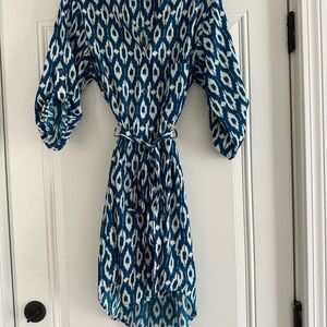 Maeve Ikat Blue White High Low Dress